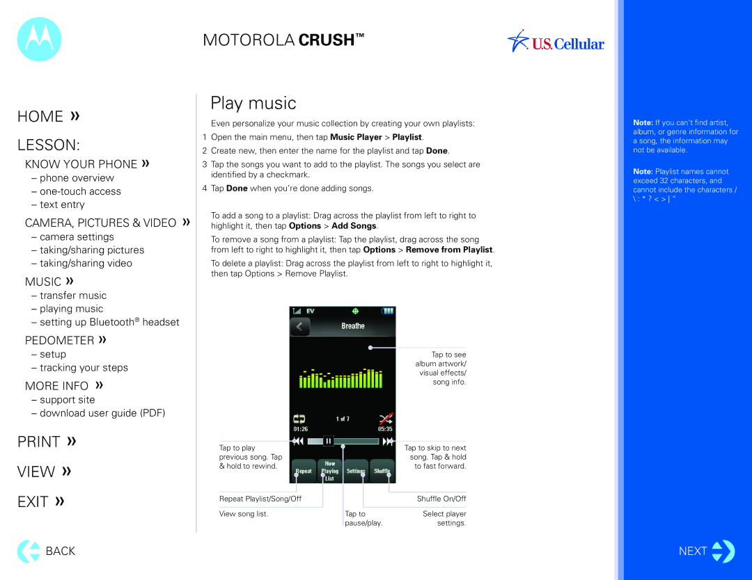 Motorola Crush manual Play music 