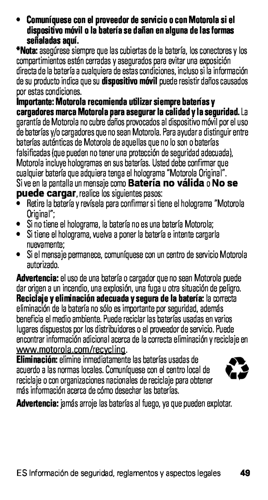 Motorola D1, XT915 manual Si no tiene el holograma, la batería no es una batería Motorola 