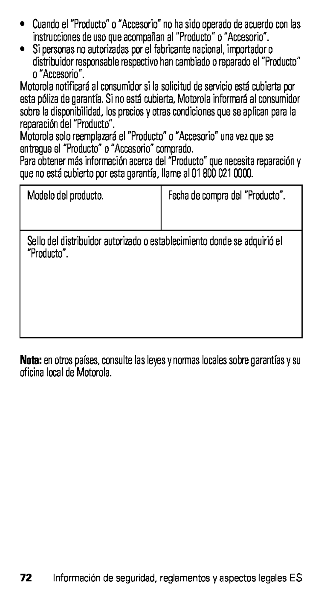 Motorola XT915, D1 manual o “Accesorio”, Modelo del producto 
