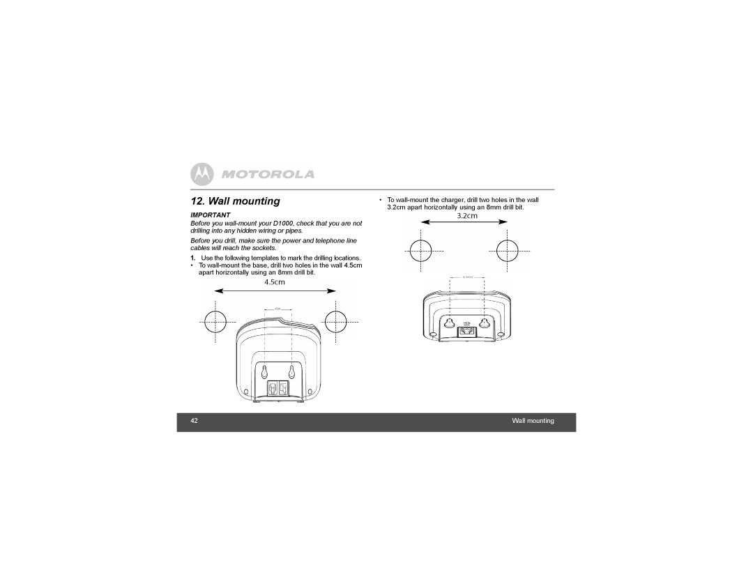 Motorola D1002, D1004, D1003, D1001 manual Wall mounting 