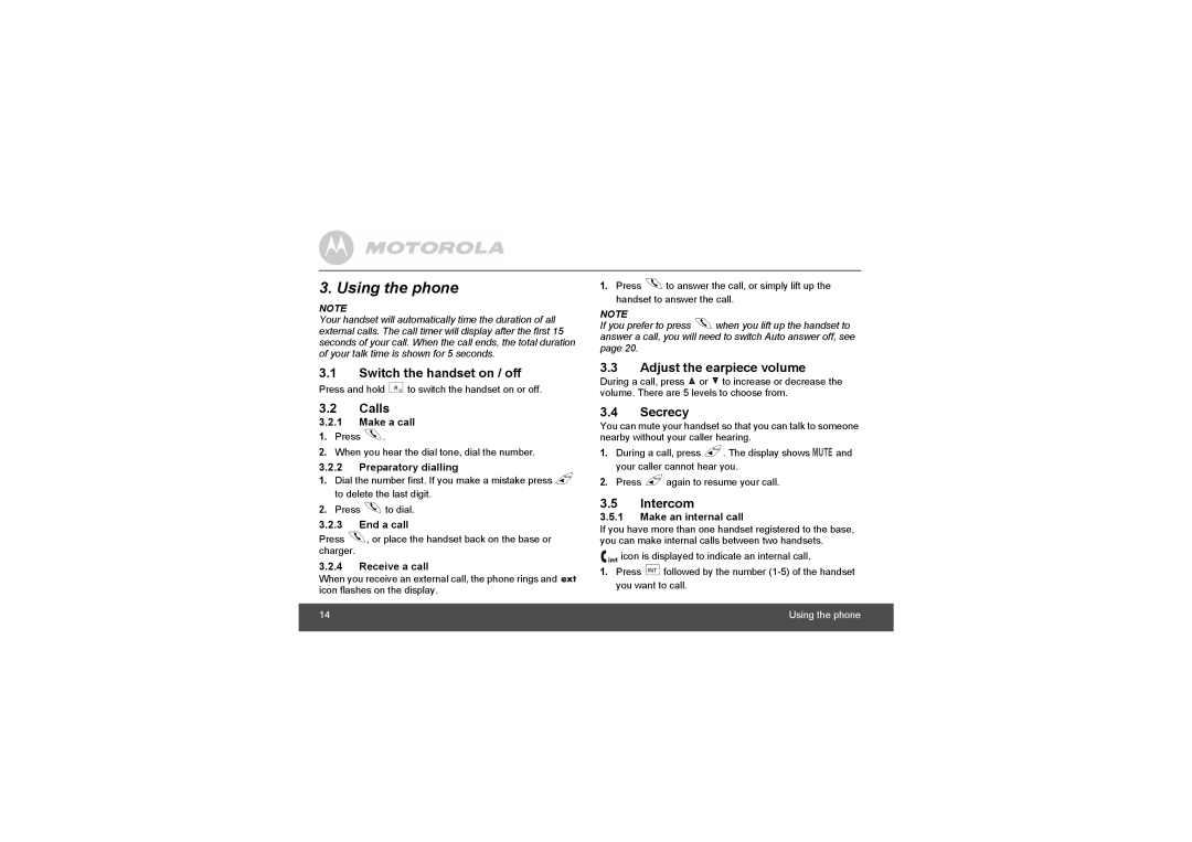 Motorola D511, D513, D512 manual Using the phone 