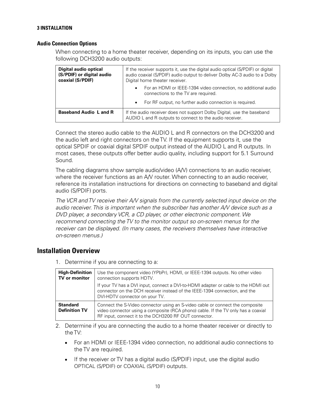 Motorola DCH3200 installation manual Installation Overview, Determine if you are connecting to a 