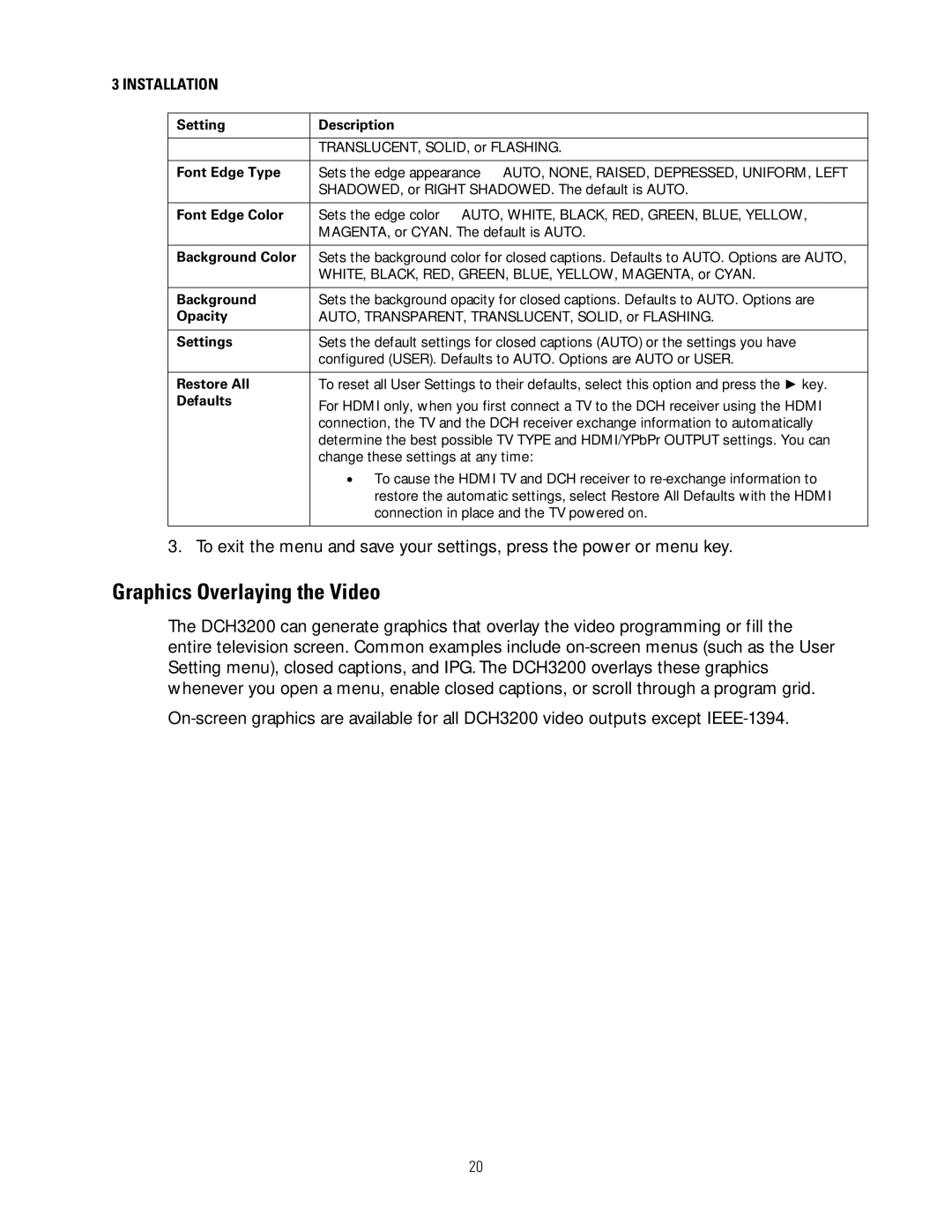 Motorola DCH3200 installation manual Graphics Overlaying the Video 