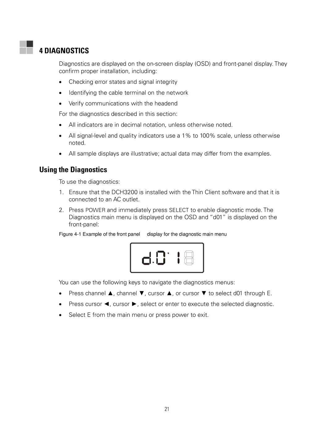 Motorola DCH3200 installation manual Using the Diagnostics 