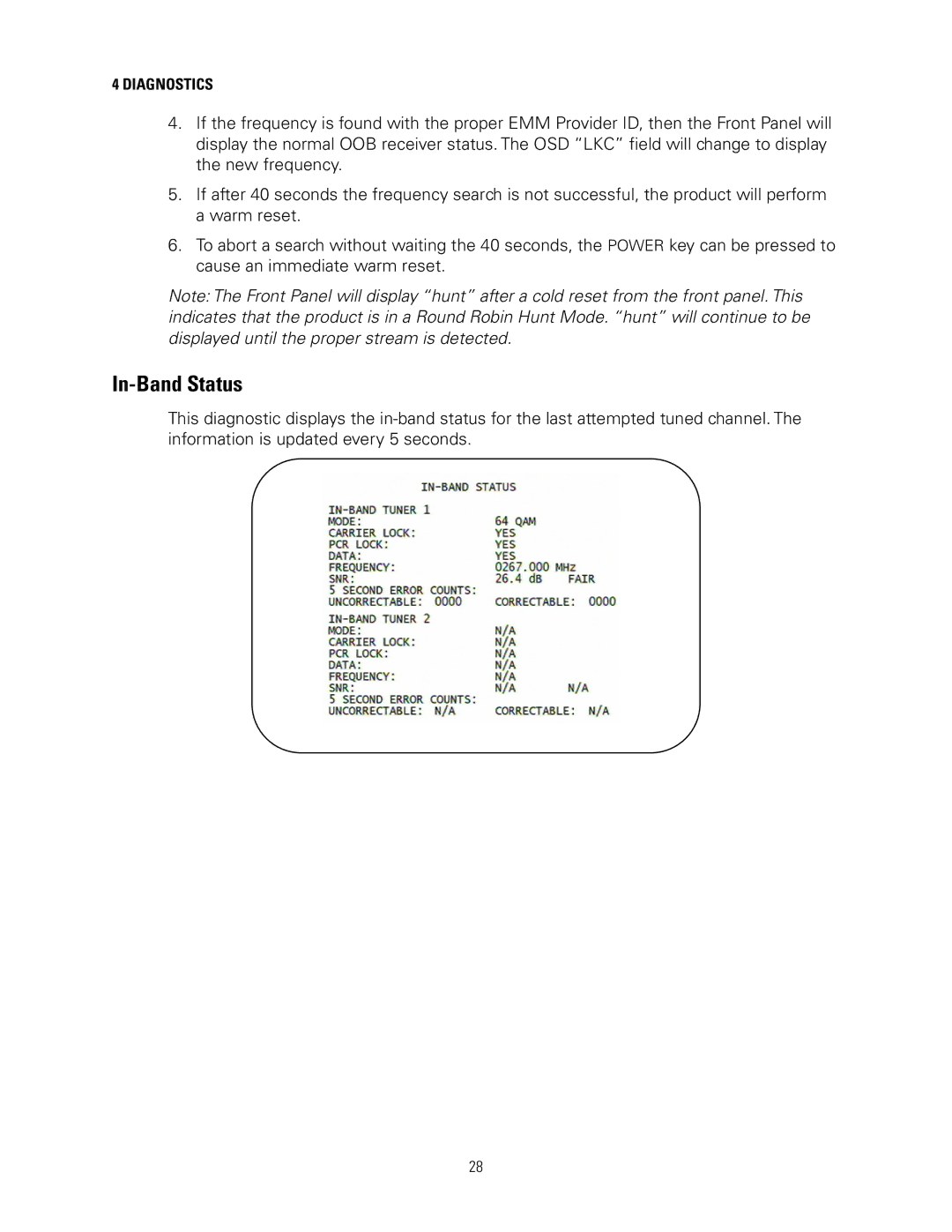 Motorola DCH3200 installation manual In-Band Status 