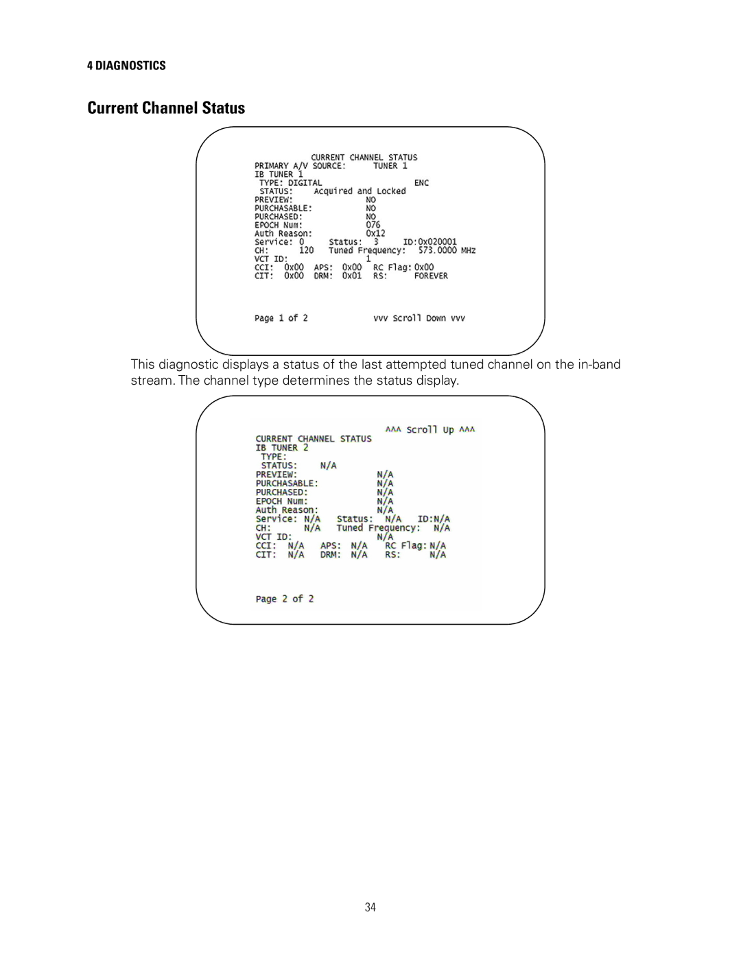 Motorola DCH3200 installation manual Current Channel Status 