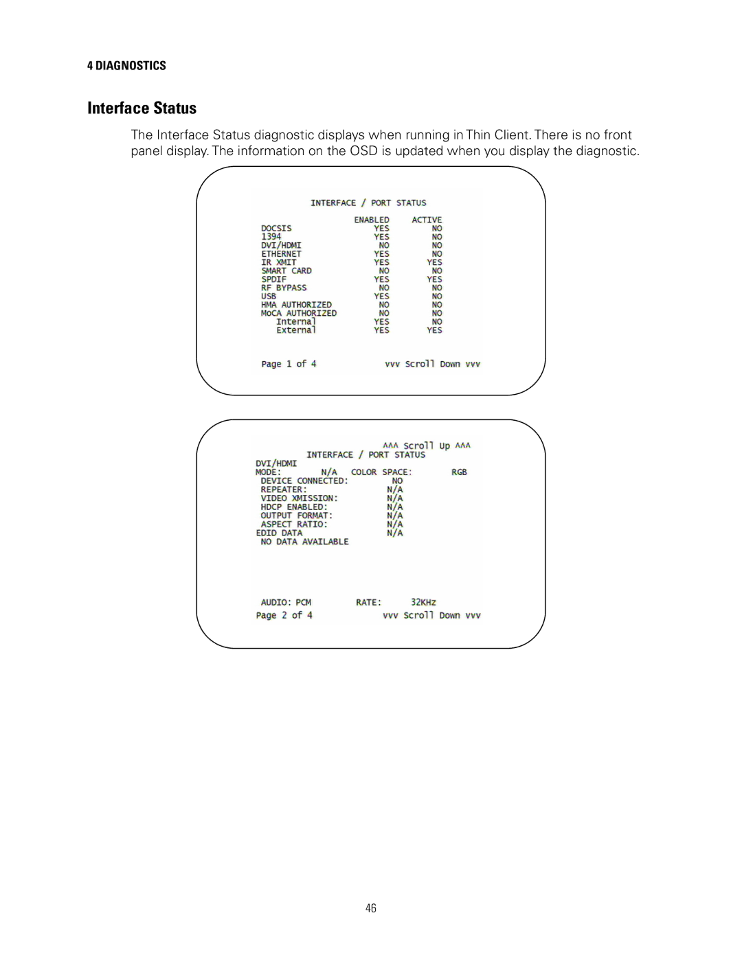 Motorola DCH3200 installation manual Interface Status 