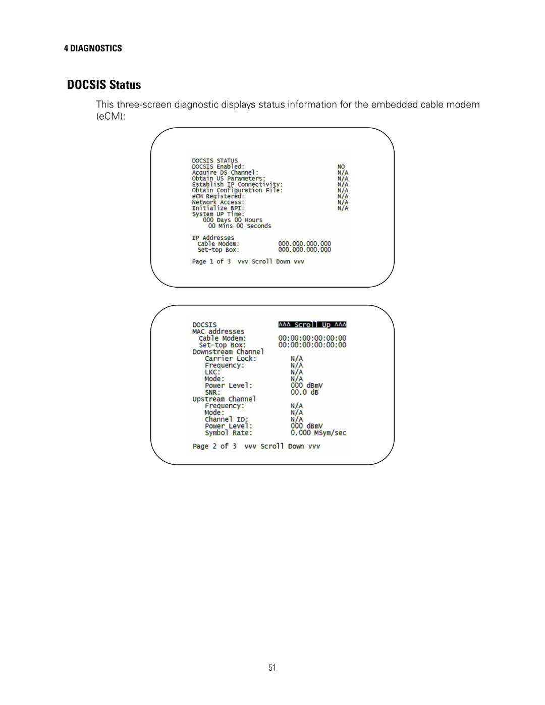 Motorola DCH3200 installation manual Docsis Status 