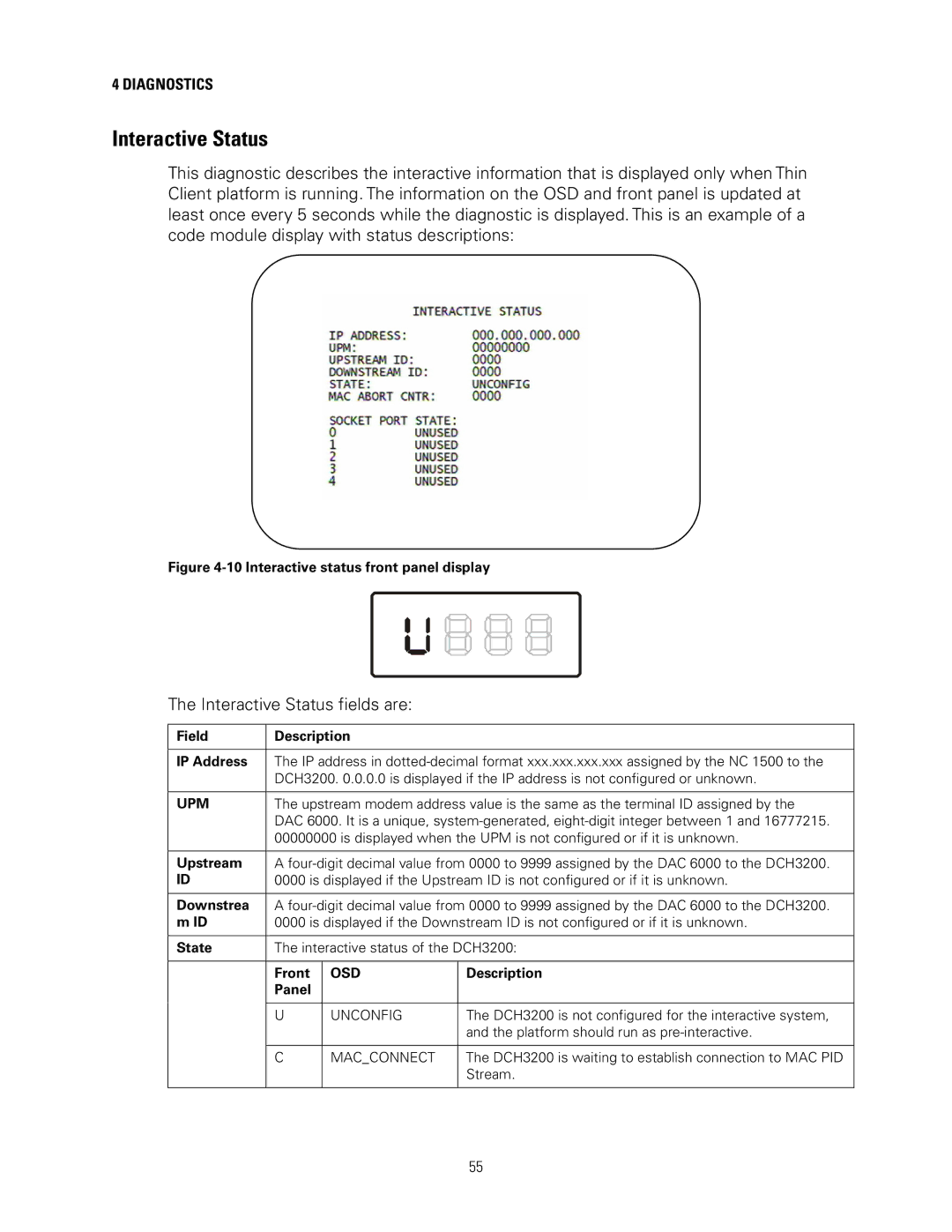 Motorola DCH3200 installation manual Interactive Status fields are, Upm 