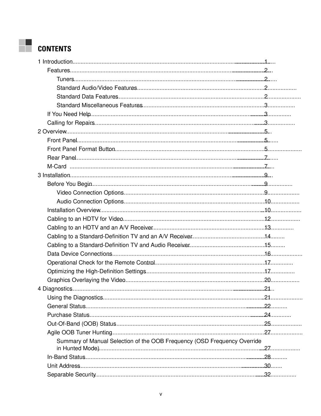 Motorola DCH3200 installation manual Contents 