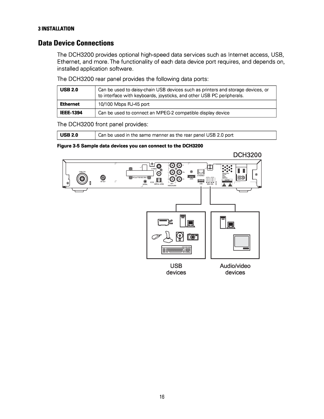 Motorola DCH3200 installation manual Data Device Connections 