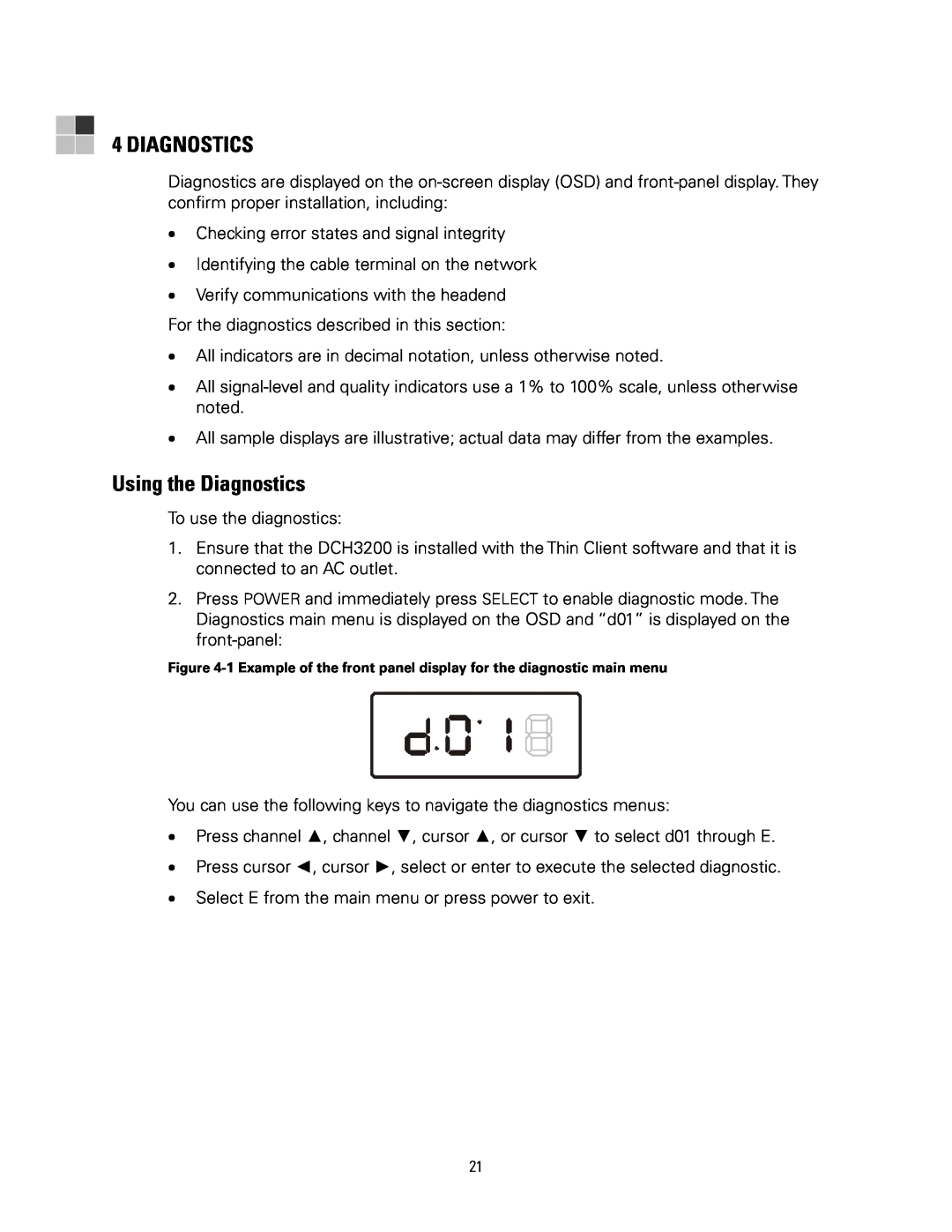 Motorola DCH3200 installation manual Using the Diagnostics 