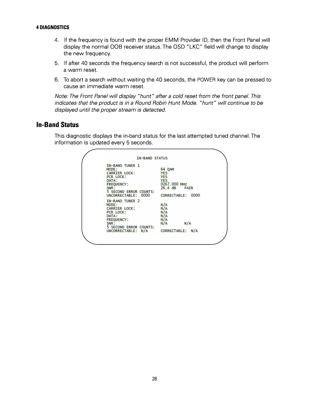 Motorola DCH3200 installation manual In-BandStatus, 4DIAGNOSTICS 