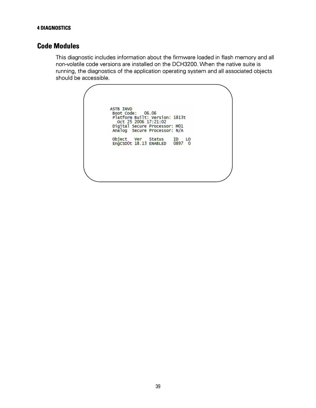 Motorola DCH3200 installation manual Code Modules, Diagnostics 
