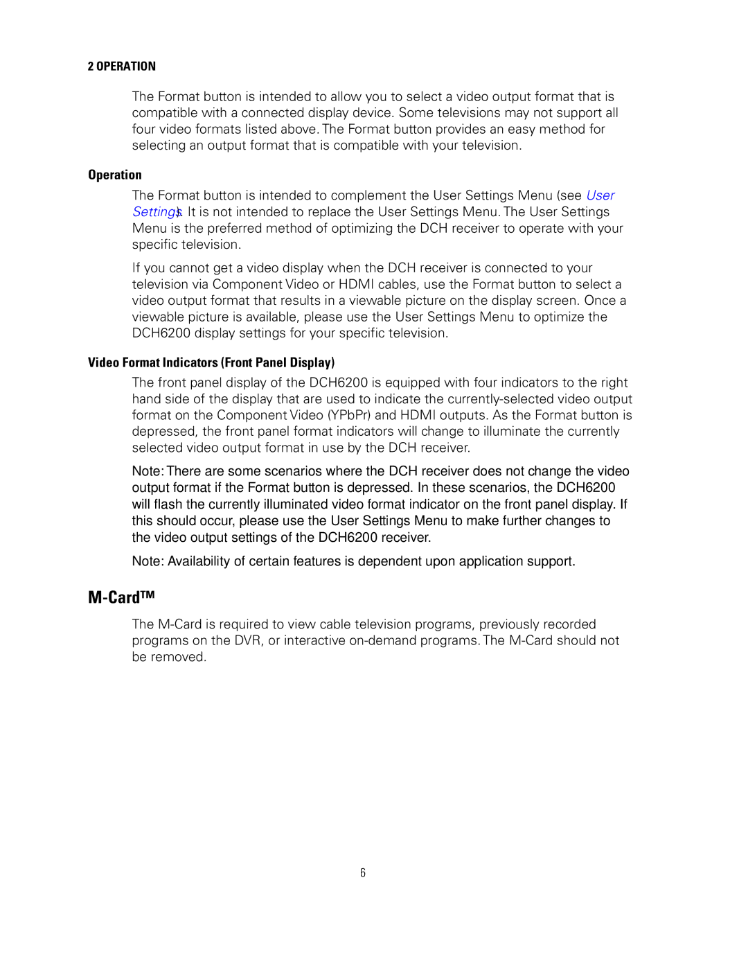 Motorola DCH6200 operation manual Card, Operation 