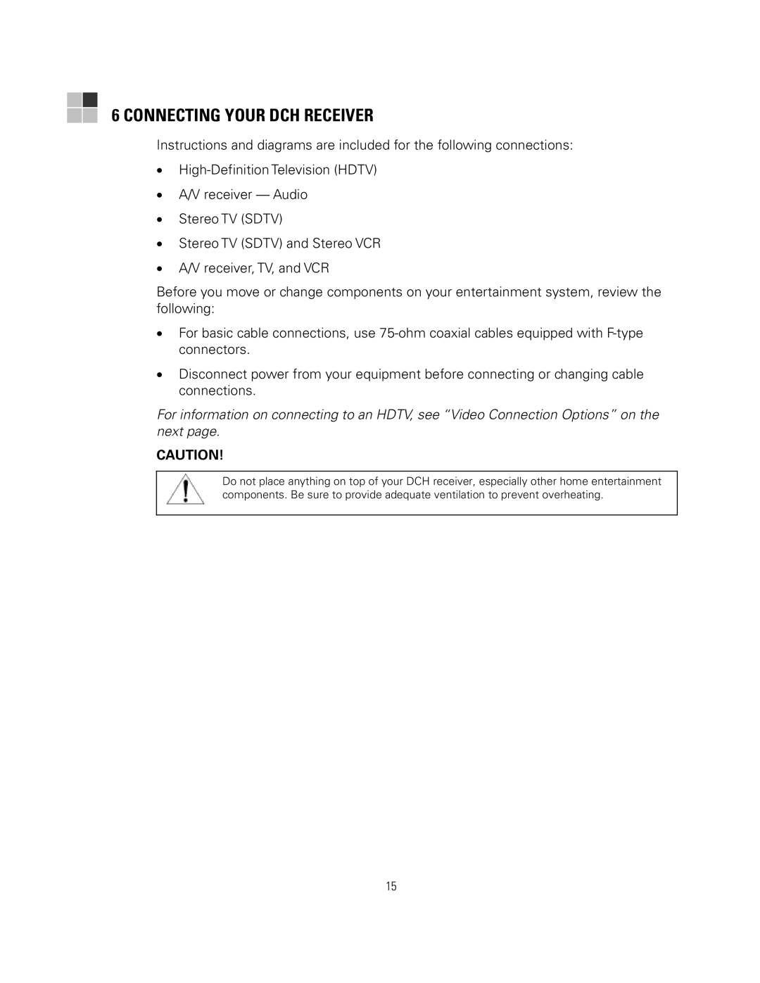 Motorola DCH6200 operation manual Connecting Your DCH Receiver 