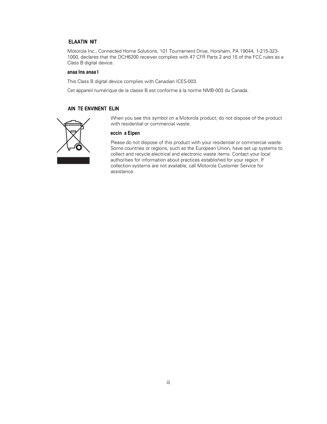 Motorola DCH6200 operation manual FCC Declaration of Conformity 