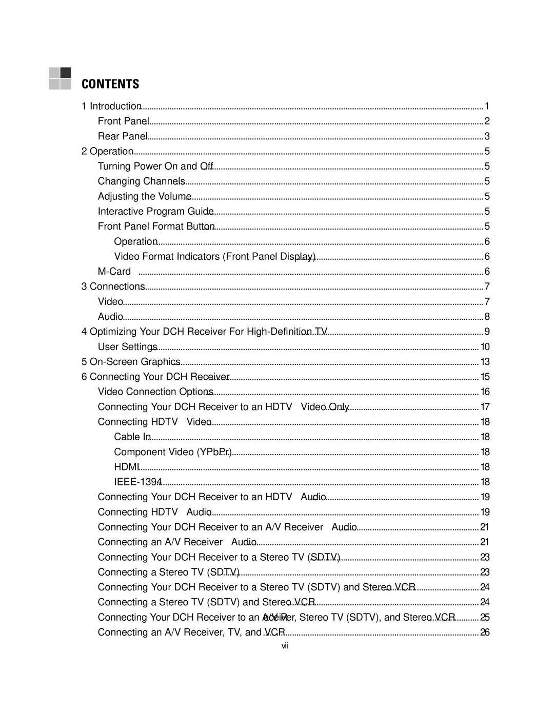 Motorola DCH6200 operation manual Contents 