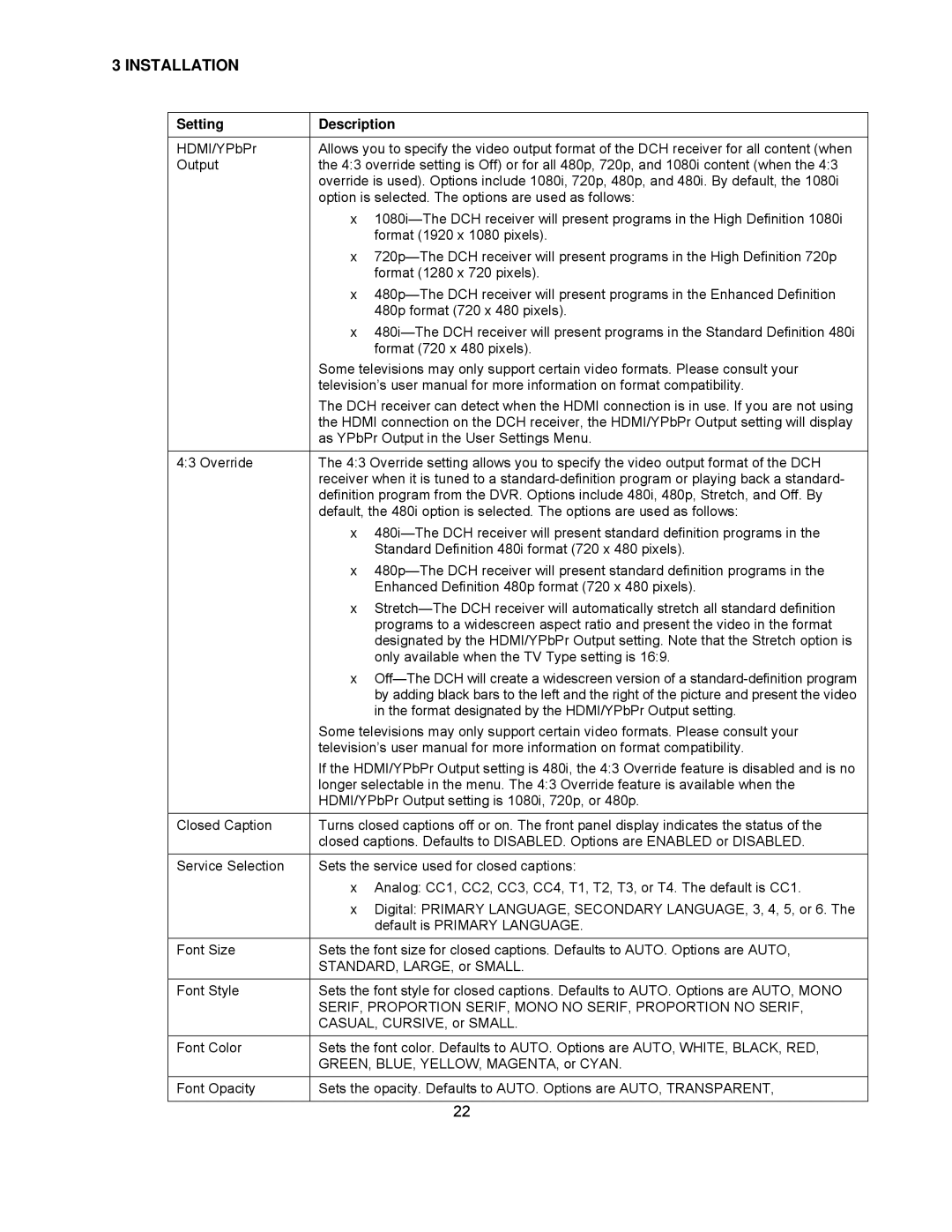 Motorola DCH6416 installation manual Installation 