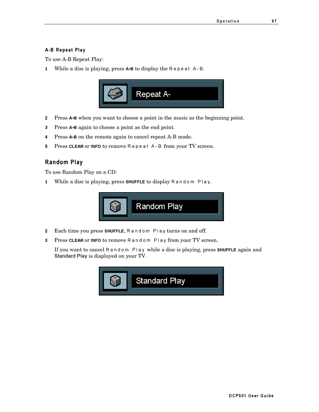 Motorola DCP501 manual Random Play 