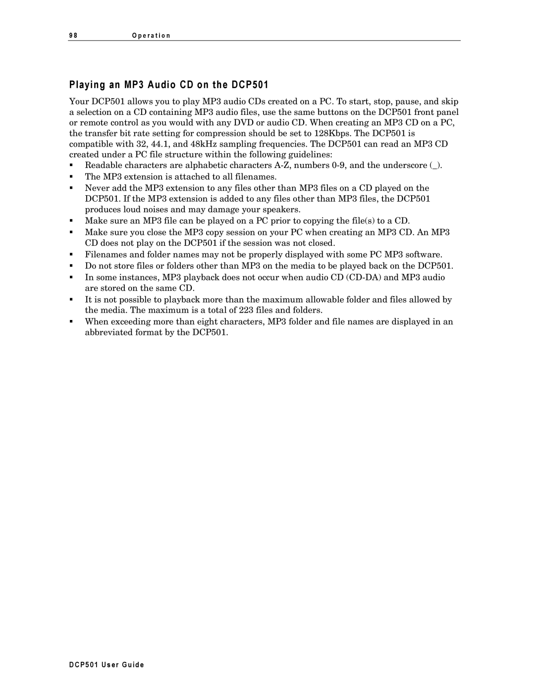 Motorola manual Playing an MP3 Audio CD on the DCP501 