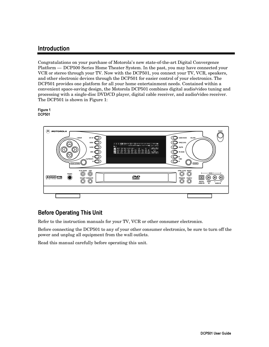 Motorola DCP501 manual Introduction, Before Operating This Unit 