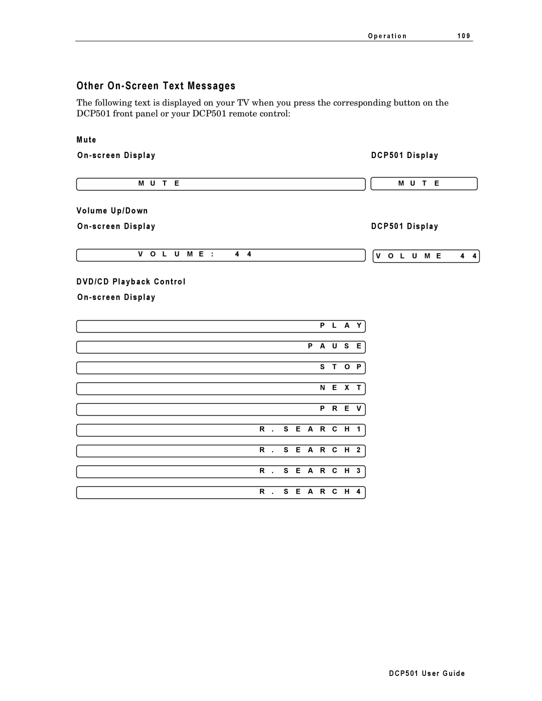 Motorola manual Other On-Screen Text Messages, Mute On screen Display DCP501 Display 