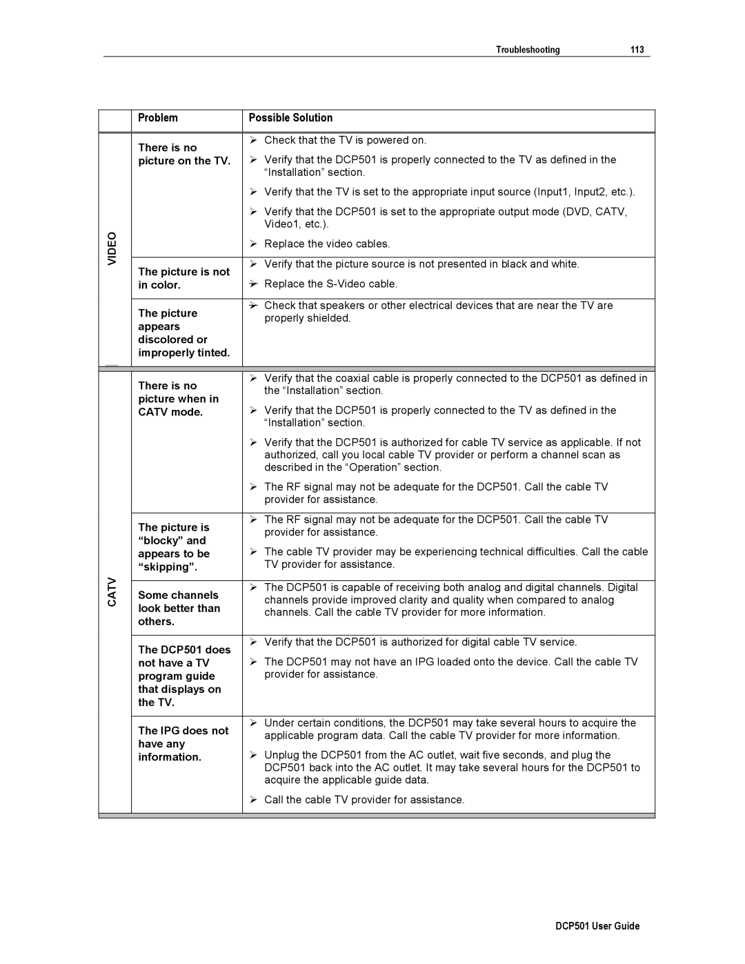 Motorola DCP501 manual Video 