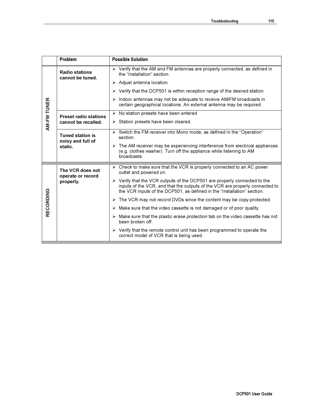 Motorola DCP501 manual Tuner, Recording 