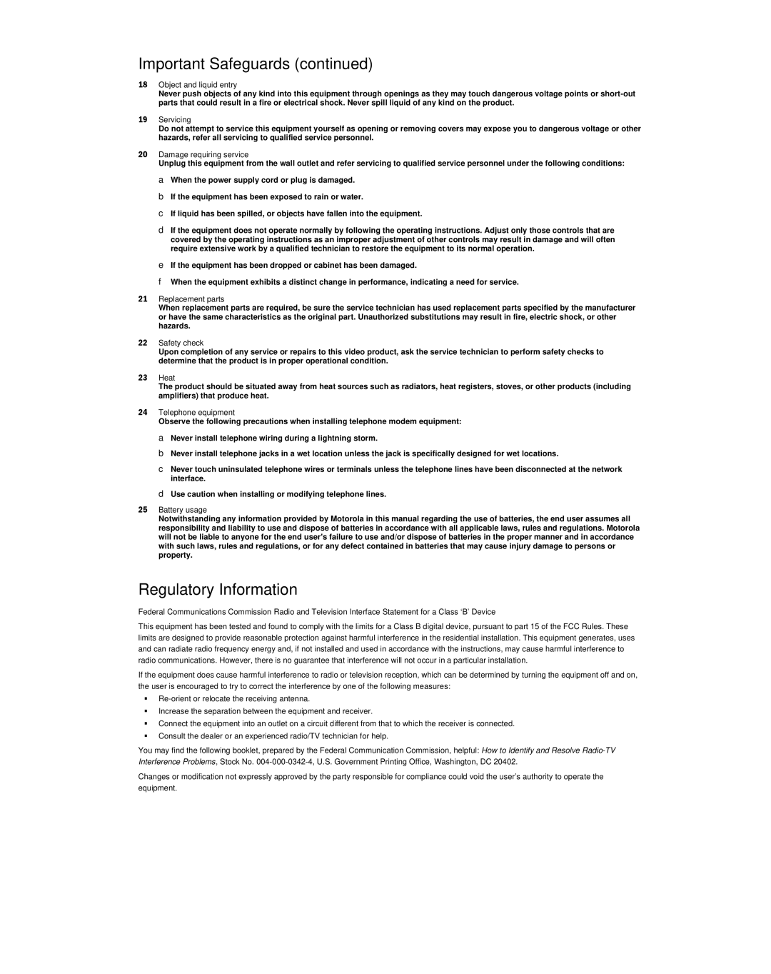 Motorola DCP501 manual Regulatory Information 