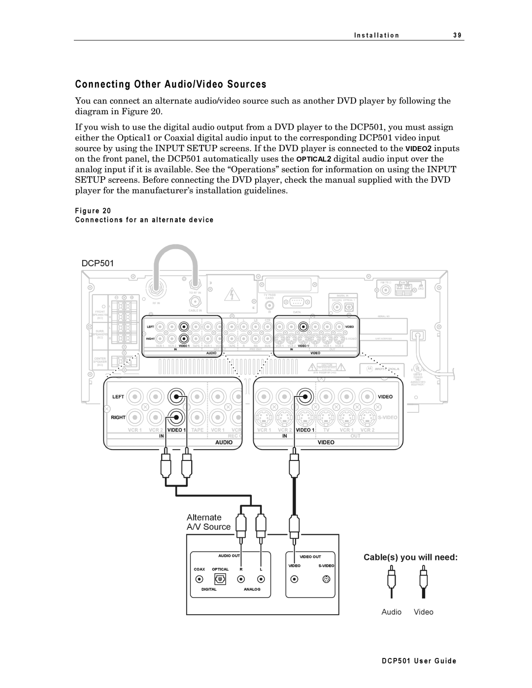 Motorola DCP501 manual Connecting Other Audio/Video Sources, Connections fo r an altern ate device 