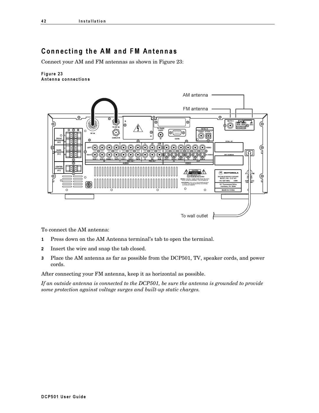 Motorola DCP501 manual N n ec t i n g t h e a M an d F M An t en n a s, Antenna conn ection s 