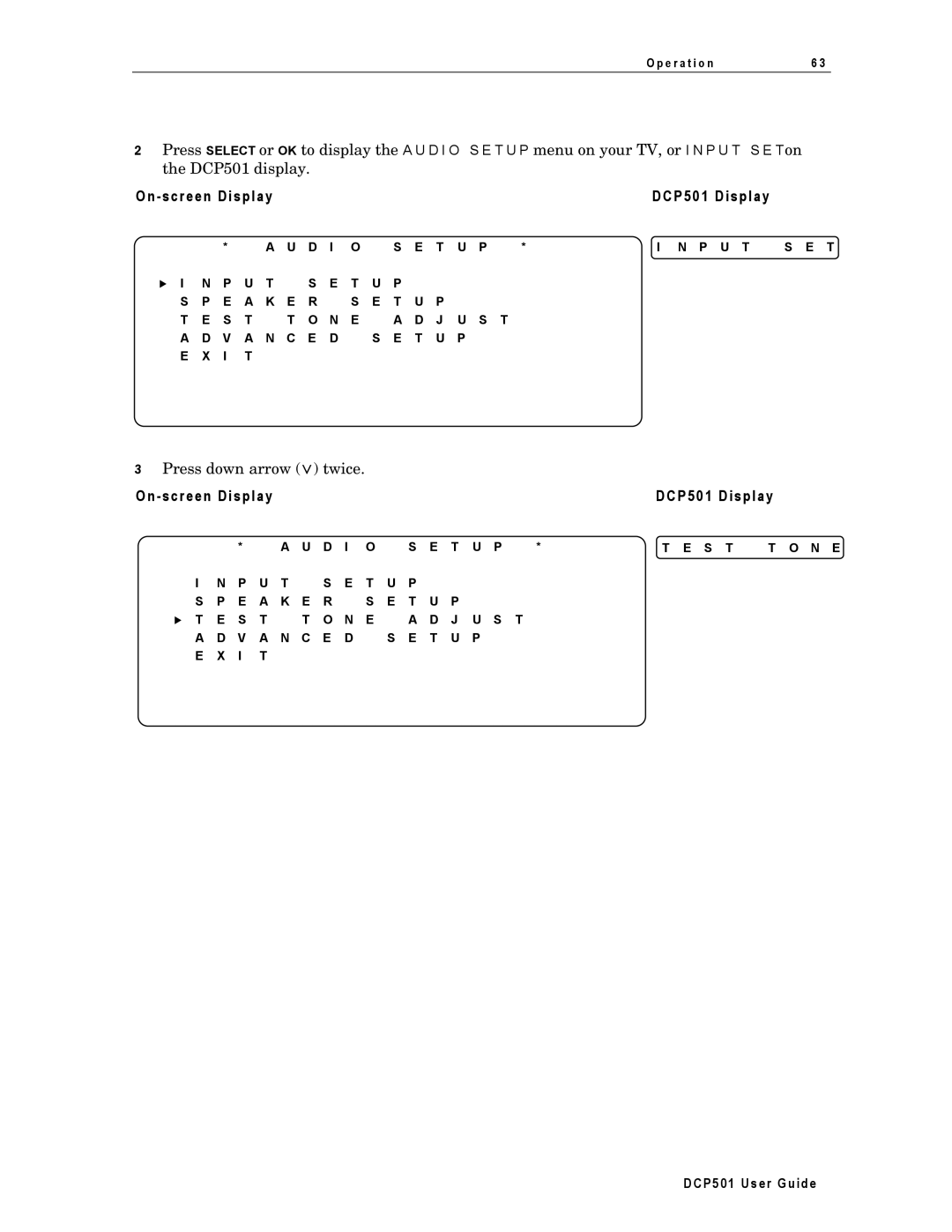 Motorola DCP501 manual Press down arrow ∨ twice 