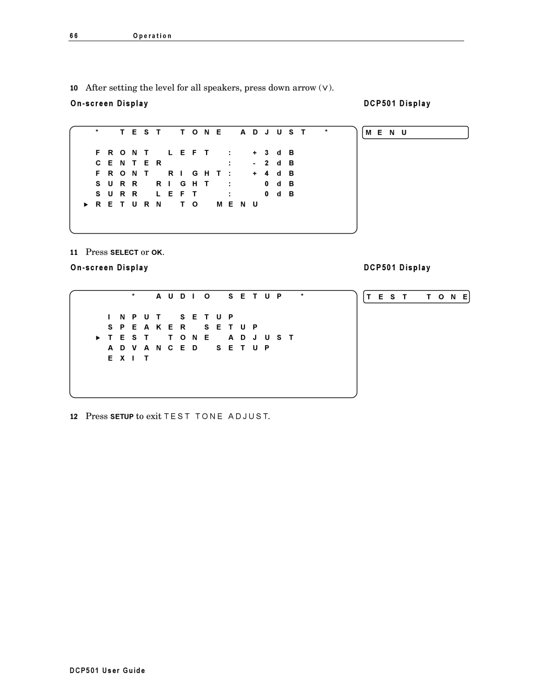 Motorola DCP501 manual After setting the level for all speakers, press down arrow ∨ 