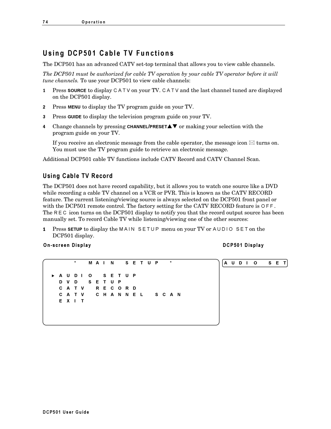 Motorola DCP501 manual I n g D C P 5 0 1 C a b l e T V F u n c t i o n s, Using Cable TV Record 