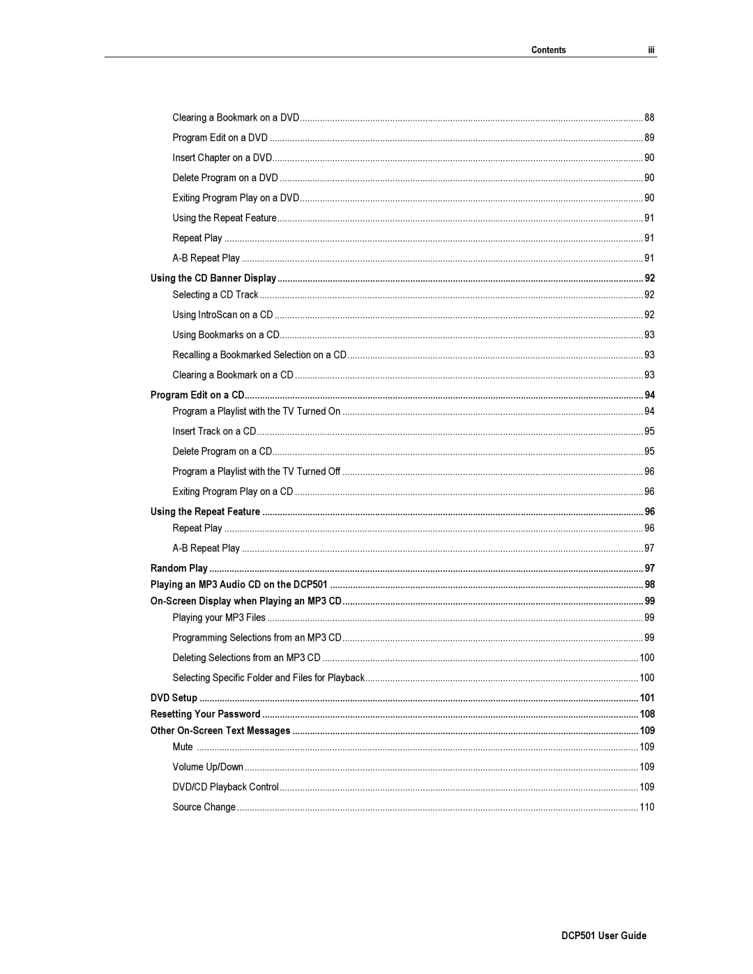 Motorola DCP501 manual 101, 108, 109 