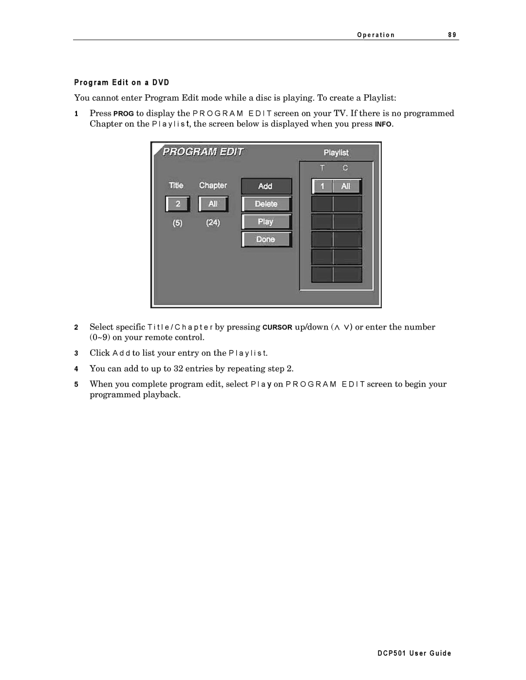 Motorola DCP501 manual Program Edit on a DVD 