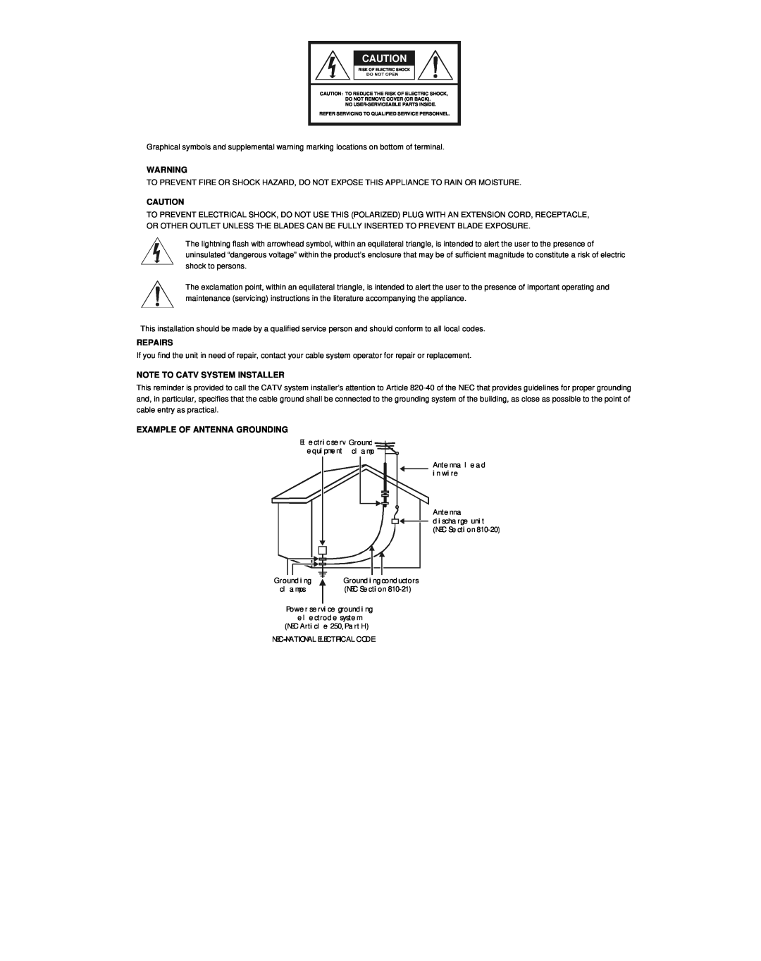 Motorola DCP501 manual Repairs, Note To Catv System Installer, Example Of Antenna Grounding 