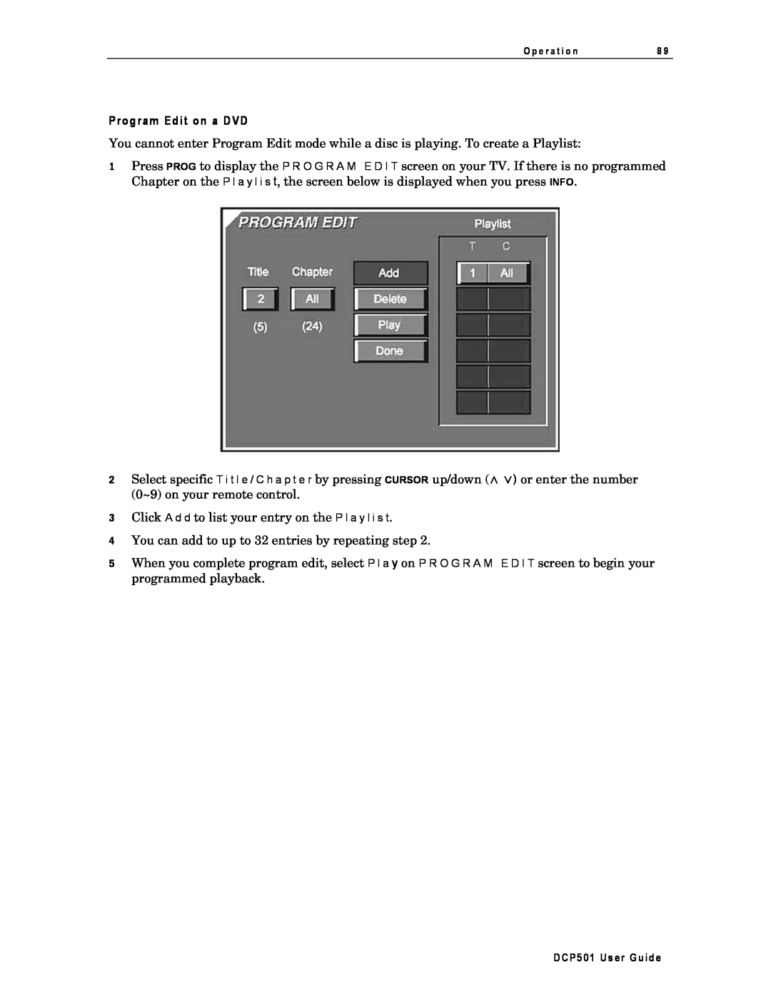 Motorola DCP501 manual Program Edit on a DVD 