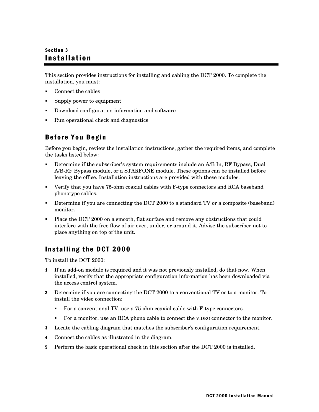 Motorola DCT 2000 installation manual Installation, F o r e Y o u B e g i n, Install i n g t h e D C T 2 0 0 