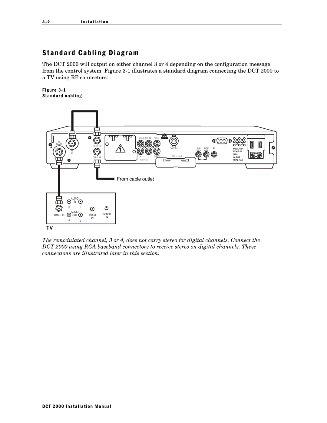 Motorola DCT 2000 installation manual A n d a r d C a b l i n g D i a g r a m, Standard cabling 