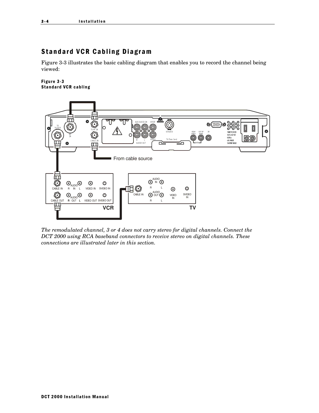 Motorola DCT 2000 A n d a r d V C R C a b l i n g D i a g r a m, G u r e 3 A n d a r d V C R c a b l i n g 