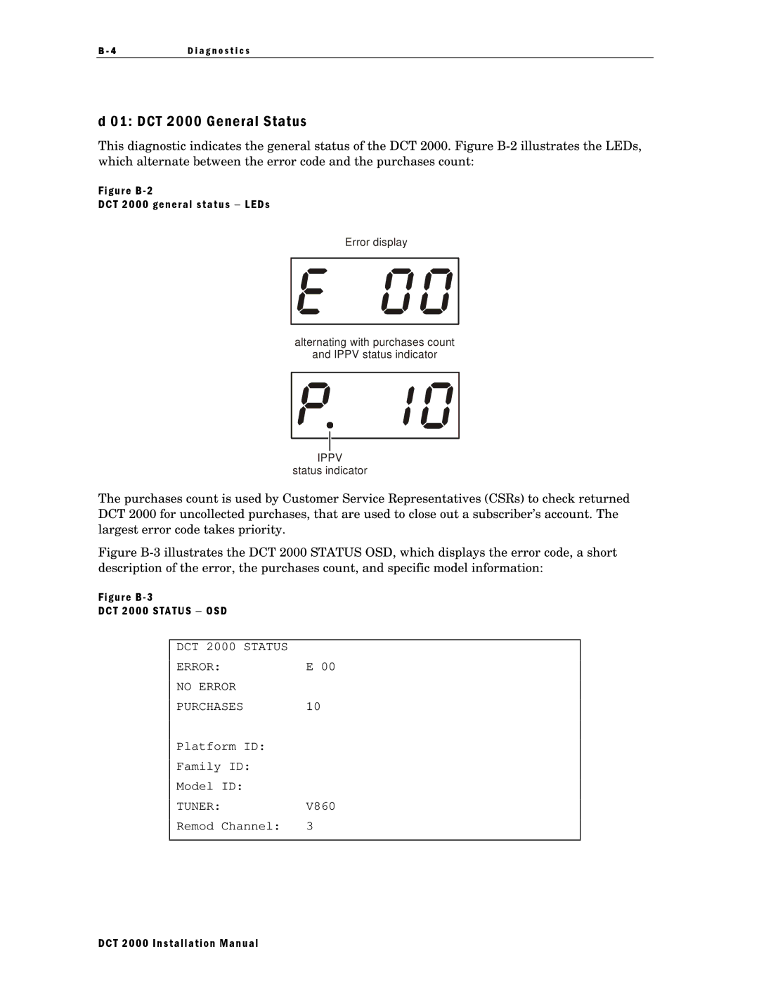 Motorola installation manual DCT 2000 General Status, Figure B DCT 2000 general status − LEDs 