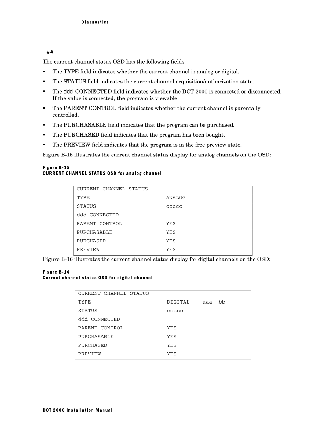 Motorola DCT 2000 installation manual Figure B Current Channel Status OSD for analog channel 