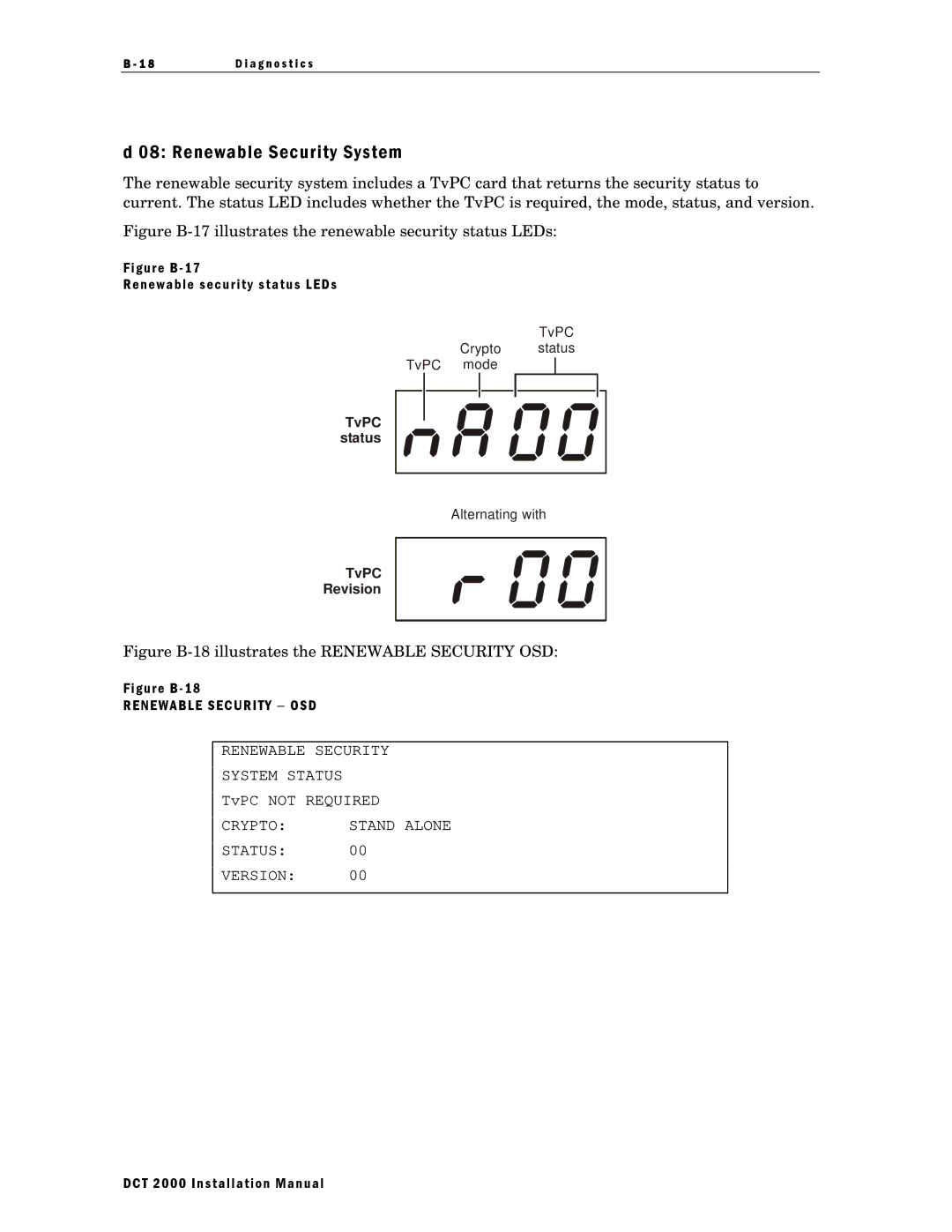 Motorola DCT 2000 installation manual Renewable Security System, Figure B Renewable security status LEDs 