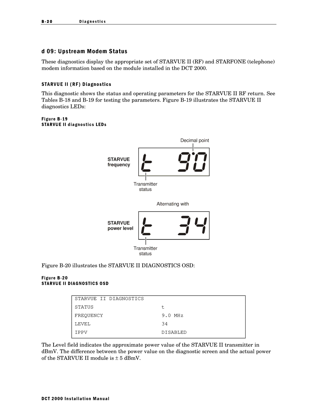 Motorola DCT 2000 installation manual Upstream Modem Status, Starvue II RF Diagnostics 