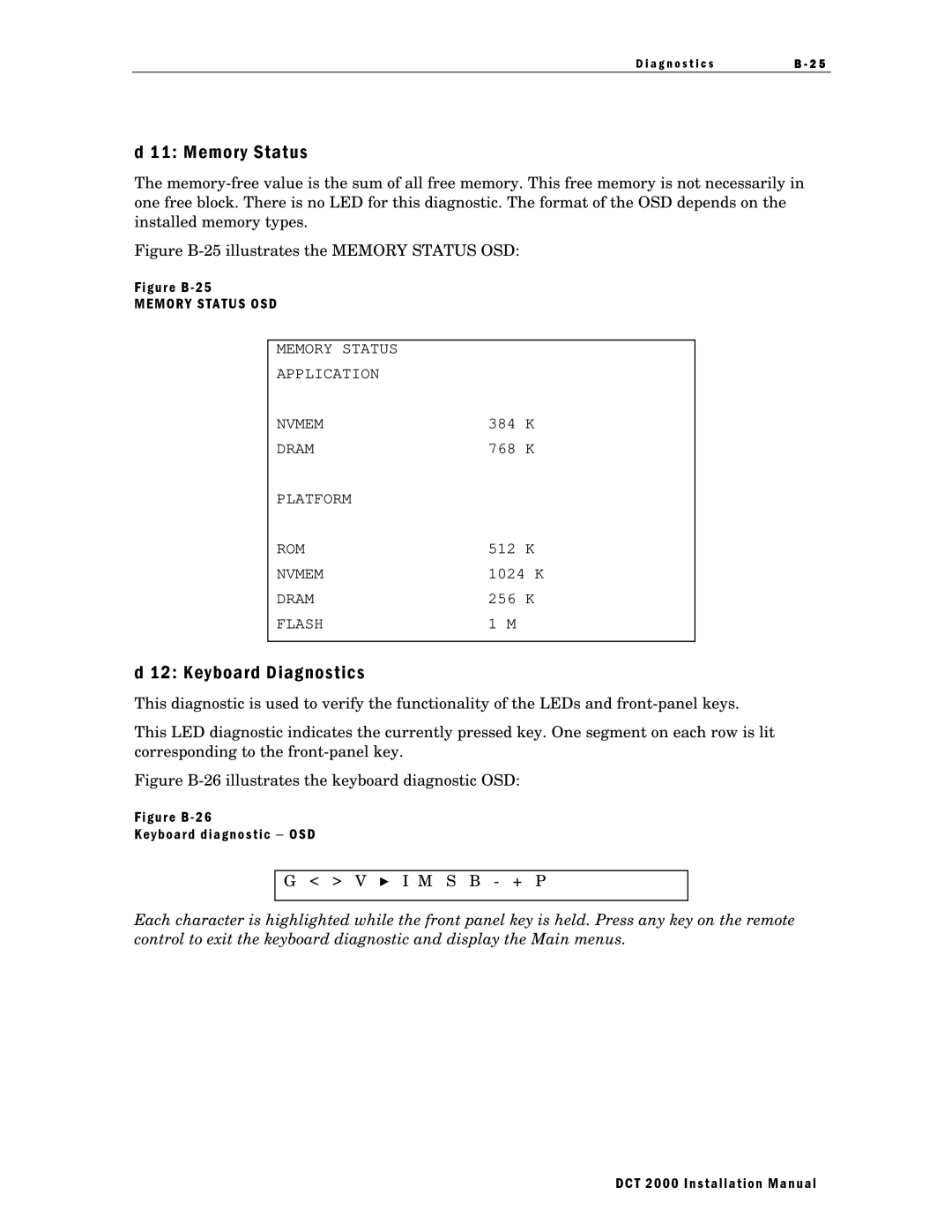 Motorola DCT 2000 installation manual Memory Status, Keyboard Diagnostics 