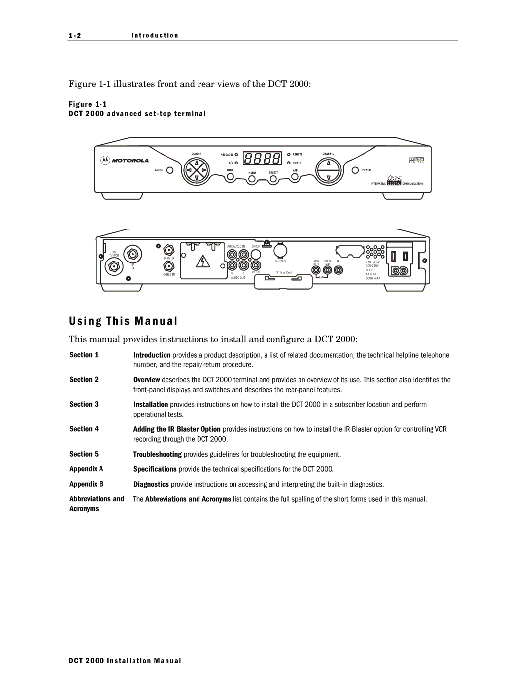 Motorola I n g T h i s M a n u a l, DCT 2000 advanced set top terminal, Number, and the repair/return procedure 