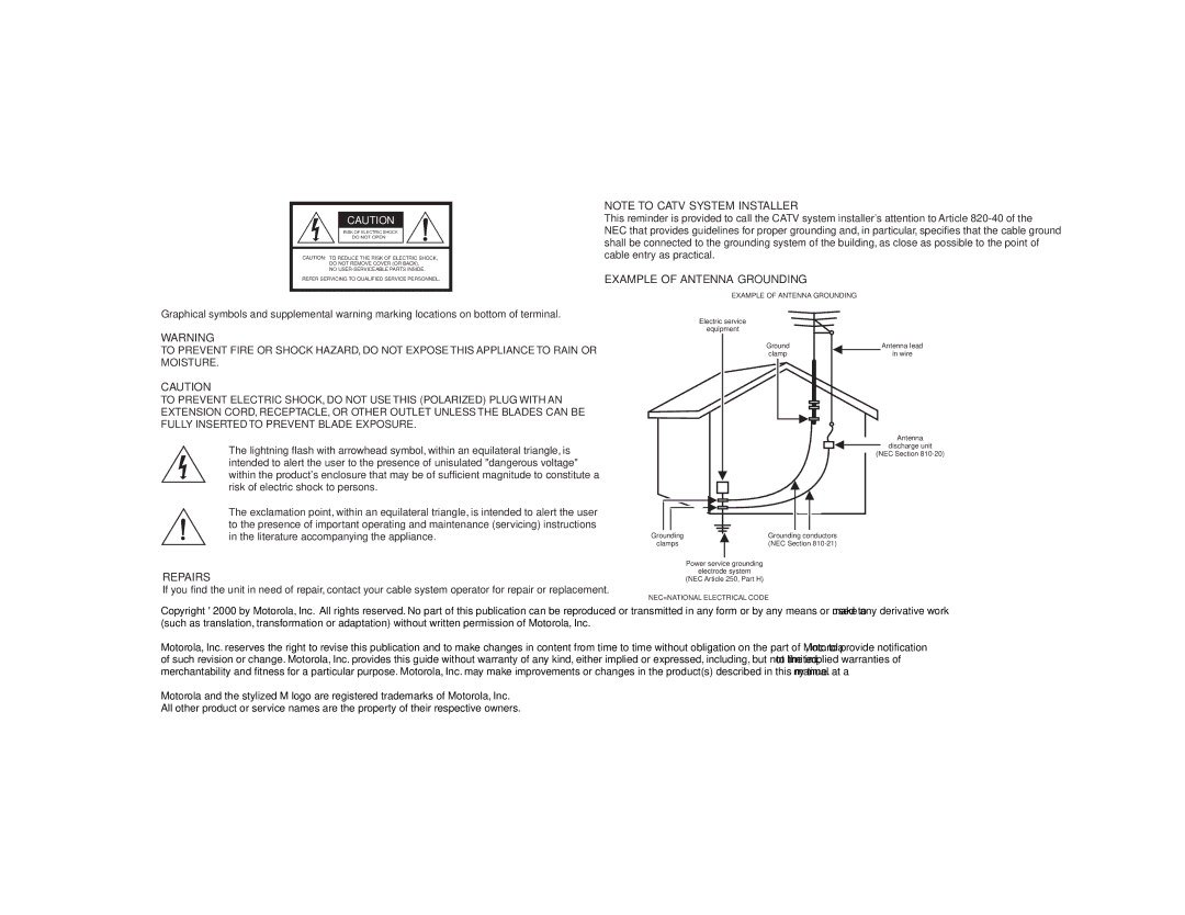 Motorola DCT 2020 manual Repairs 