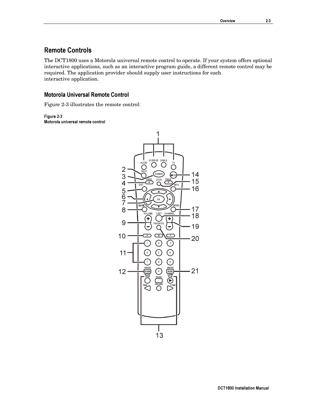 Motorola DCT1800 installation manual Remote Controls, Motorola universal remote control 